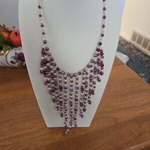 Red And Silver Glass Beaded Necklace
